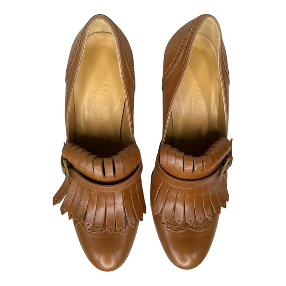 MaxMara Brown Leather Tassel Loafer Oxford Heel Vintage 36 1/2 - Picture 2 of 8